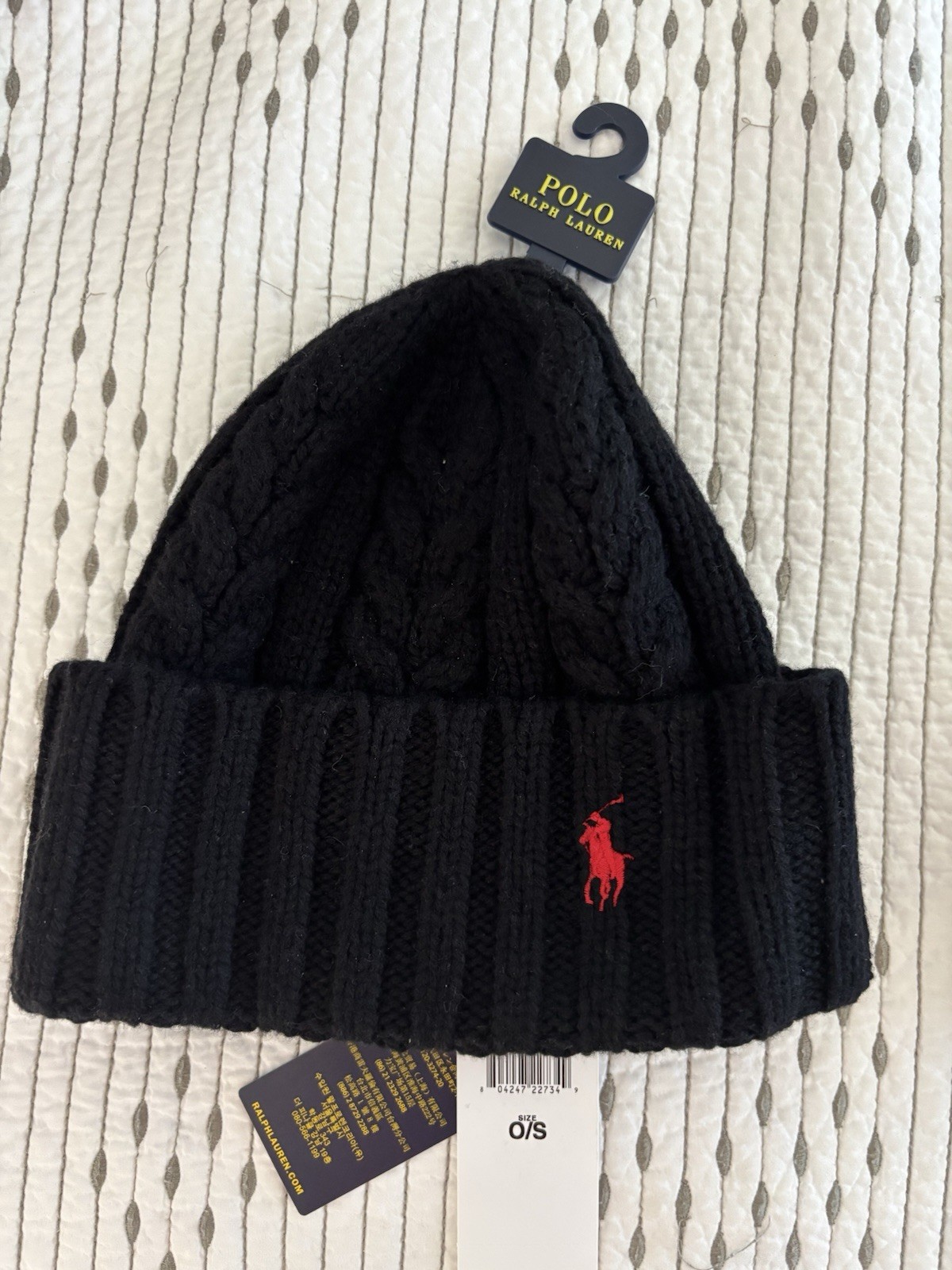 Polo Ralph Lauren Men’s Chunky Cable Knit Beanie Skull Cap Black NWT