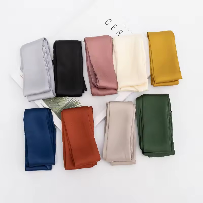 5x200cm Satin Silk Narrow Scarf Neckerchief Solid Neck Scarves Long Silk Thin