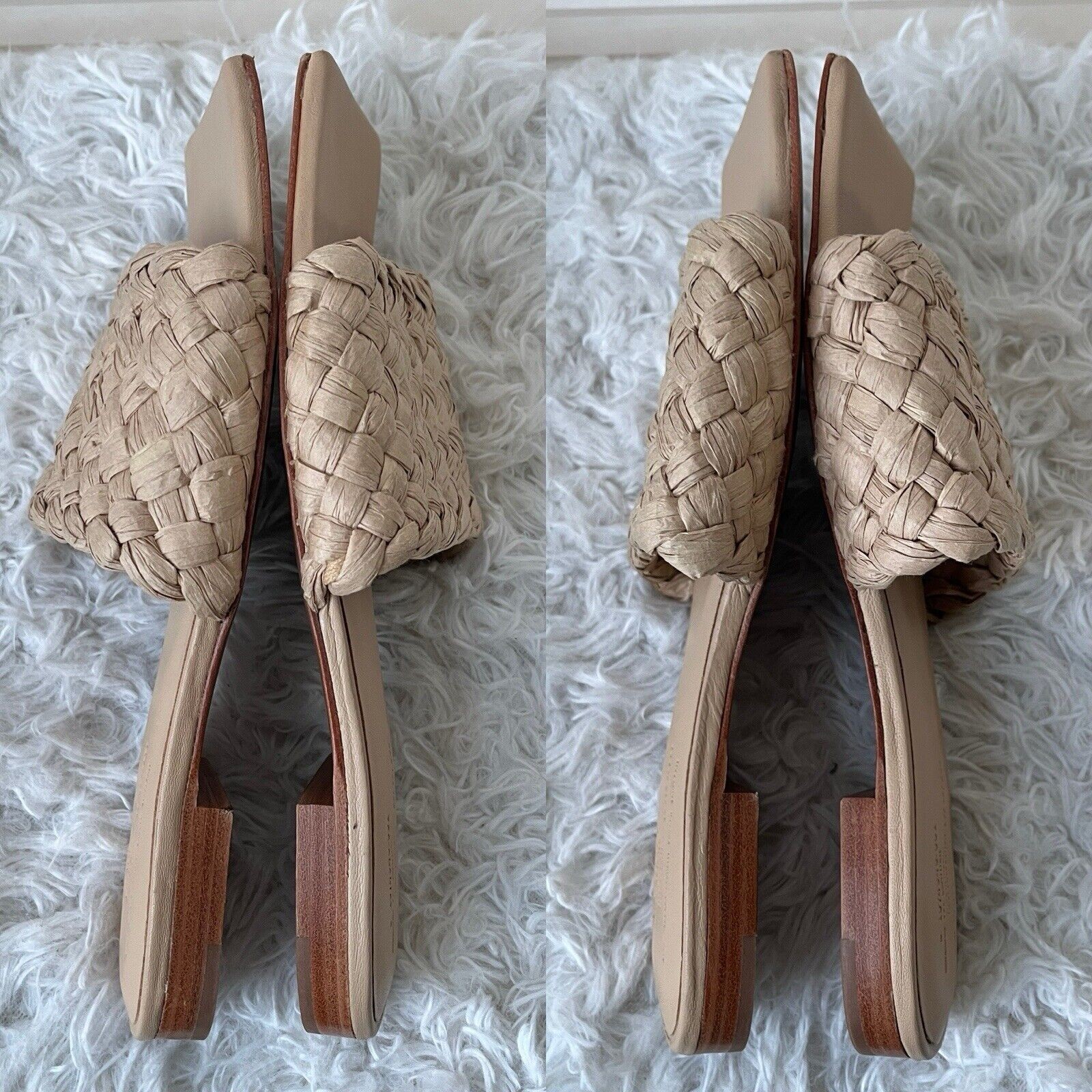 Arket Braided Straw Slides Sandals Size US 9.5 square shape toe leather insoles.