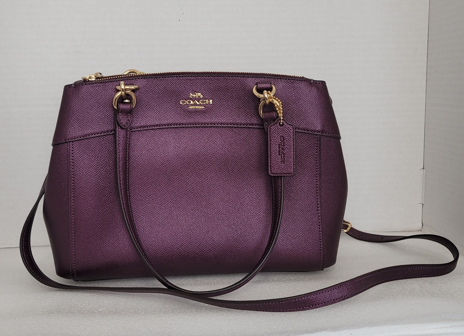 Coach Brook Carryall Shimmery Purple Satchel Top Handle Brass Hardware Logo