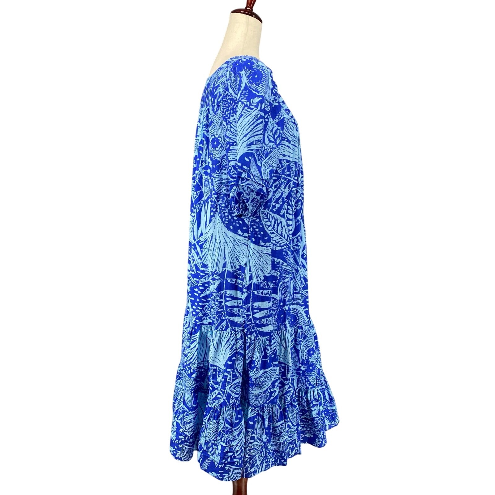 Vtg 80s 90s Two Potato Laguna Beach Midi Tiered Muumuu Dress XS Cotton Blue NOS
