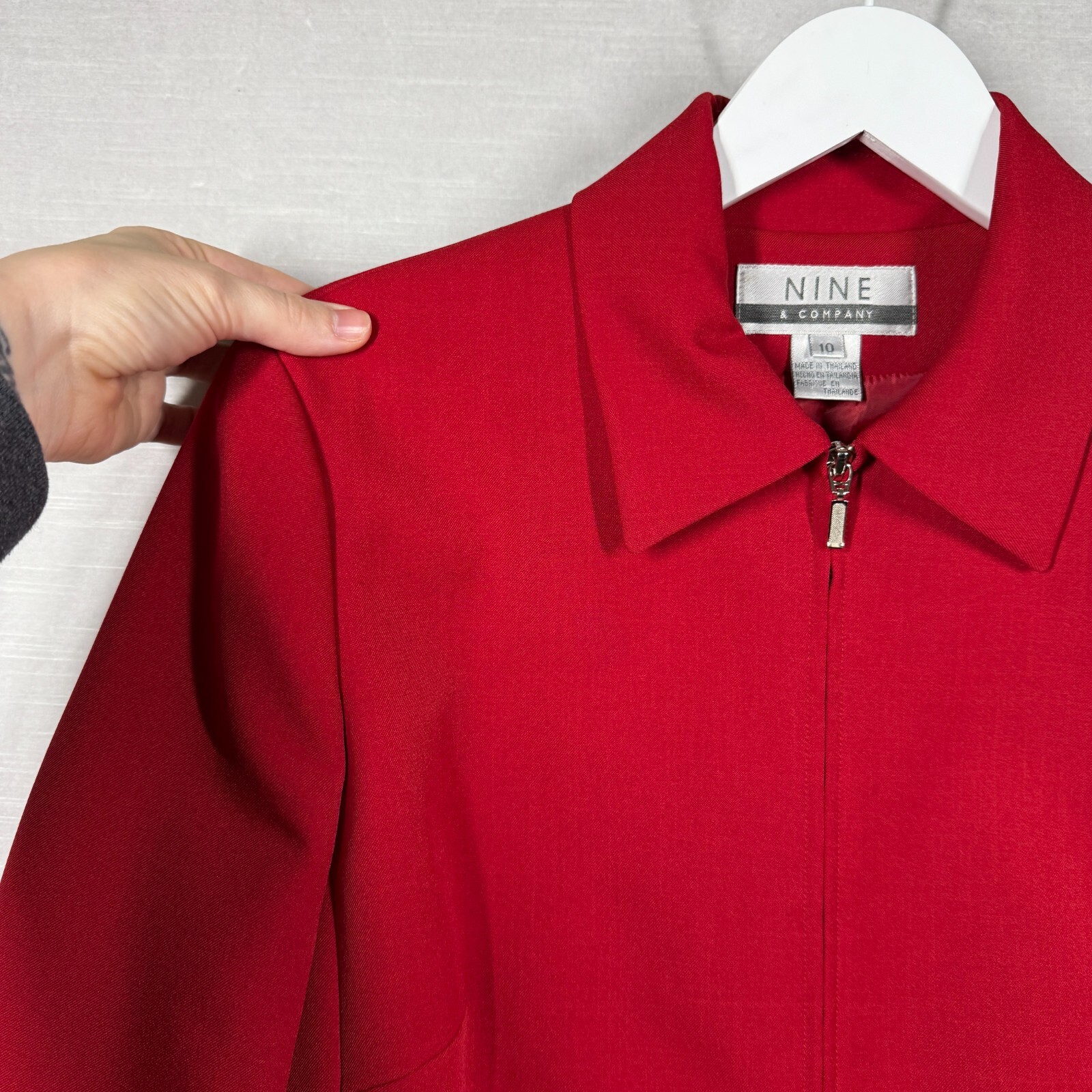 Nine & Company Jacket Womens 10 Red Casual Collared Padded Chic Work Office