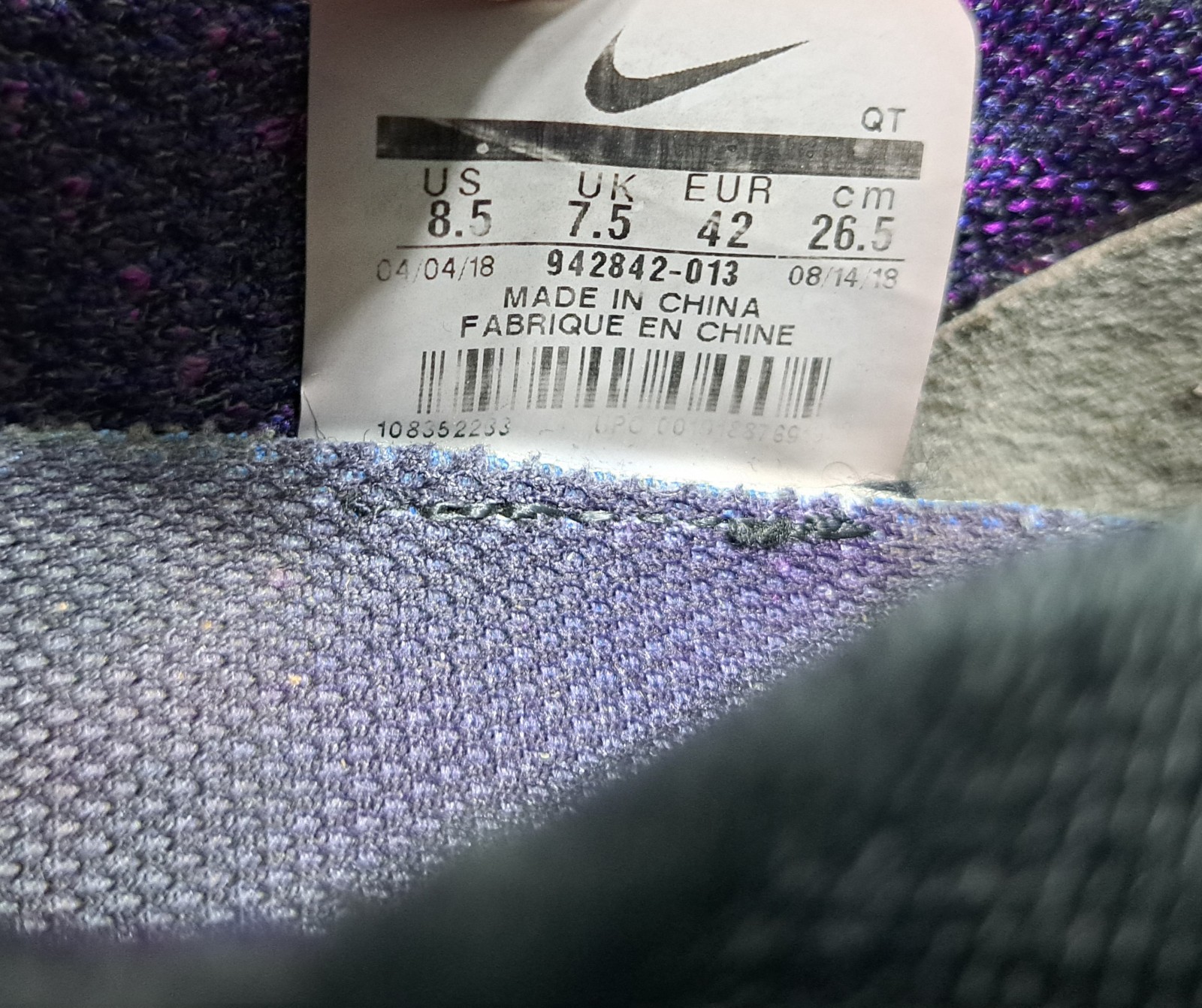 Nike Air VaporMax Mens 8.5 Flyknit 2 Night Purple Black 942842-013