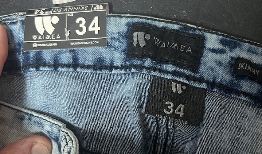 WAIMEA Lt. Blue Distressed Lycra Stretch Jeans Men Skinny Fit 34×32 “New-W-Tags”