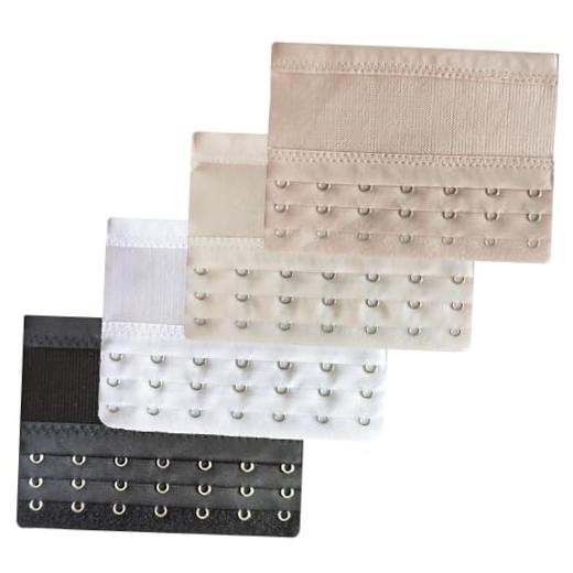 Women Elastic 4pcs 7 Hook Bra Extenders (Black, White, Dark Beige, Light Beige)