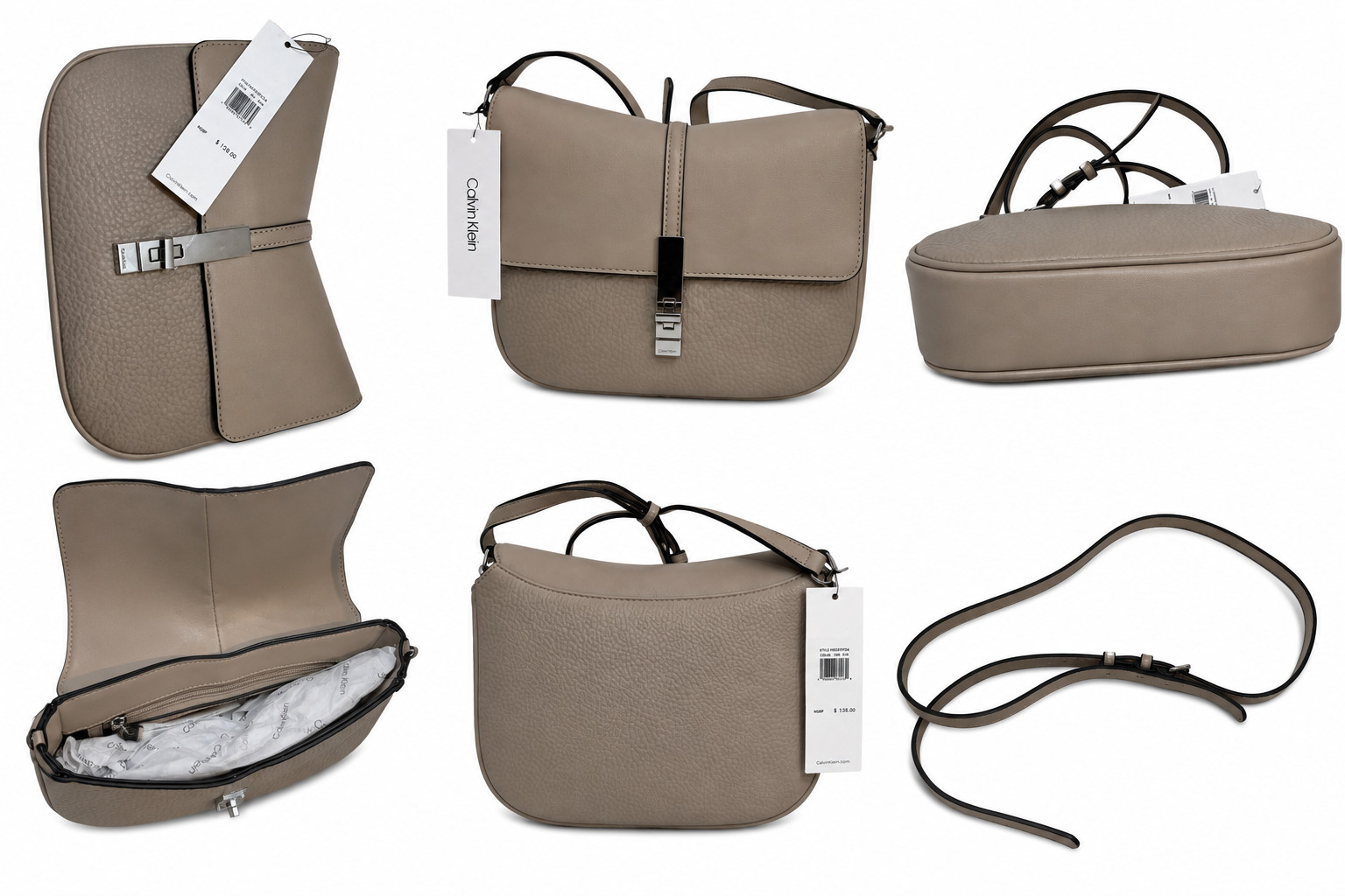 NWT Calvin Klein Leather Crossbody Bag in TAUPE color