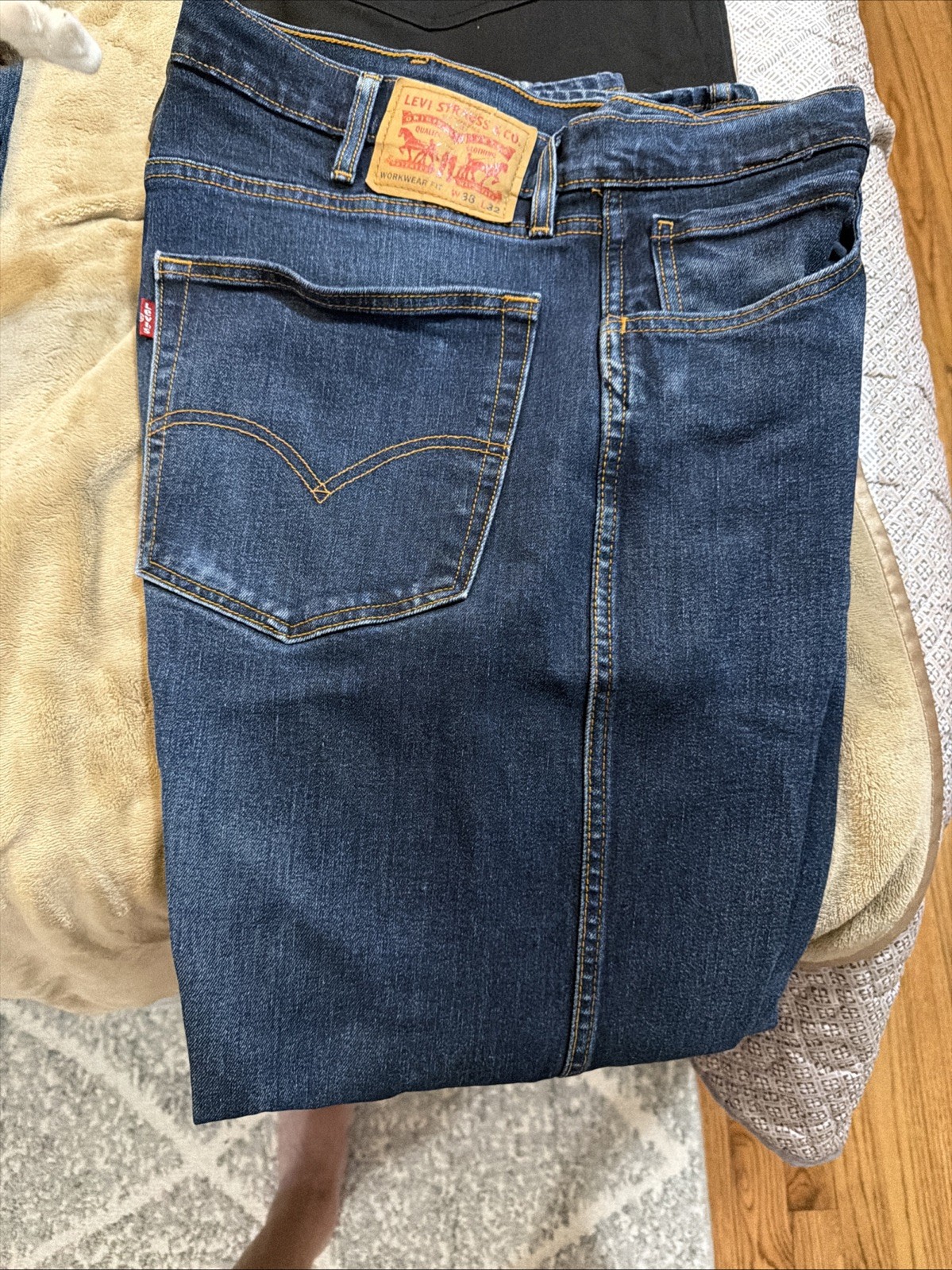 levis workwear fit jeans 38 X 32 – Three Pair 1 Black, 1 Dark Blue. 1 Light Blue