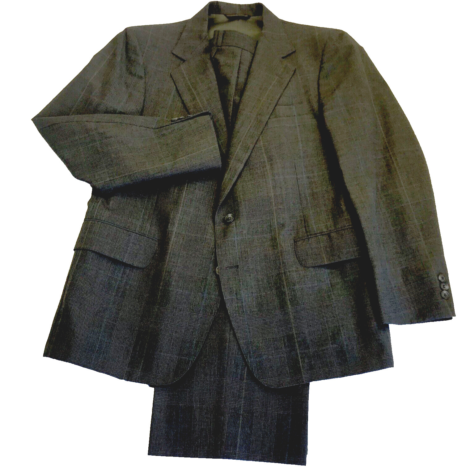 Andhurst Vintage Suit Glen Plaid Gray 42 Pants 36 Pleated No Cuff Preppy Career