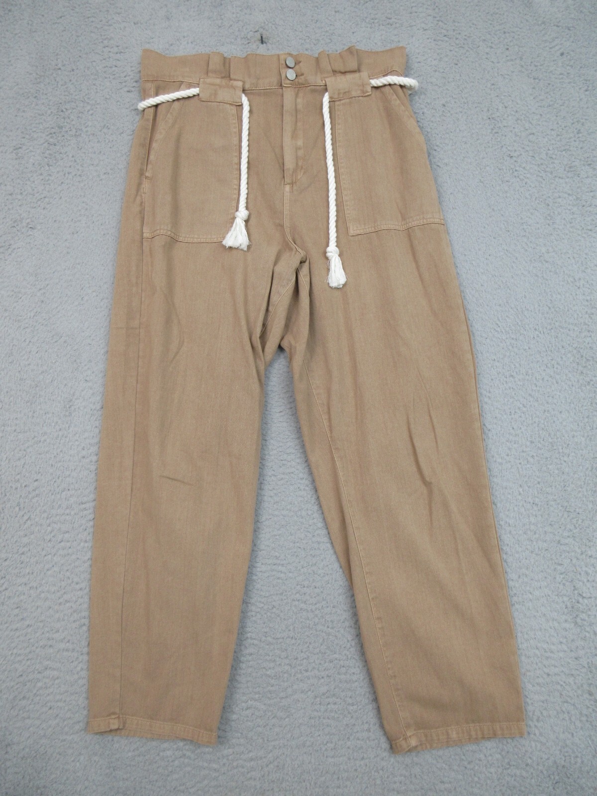 Blank NYC Pants Womens L Tan Paperbag Waist Rope Belt Coastal Beachy Boho Casual