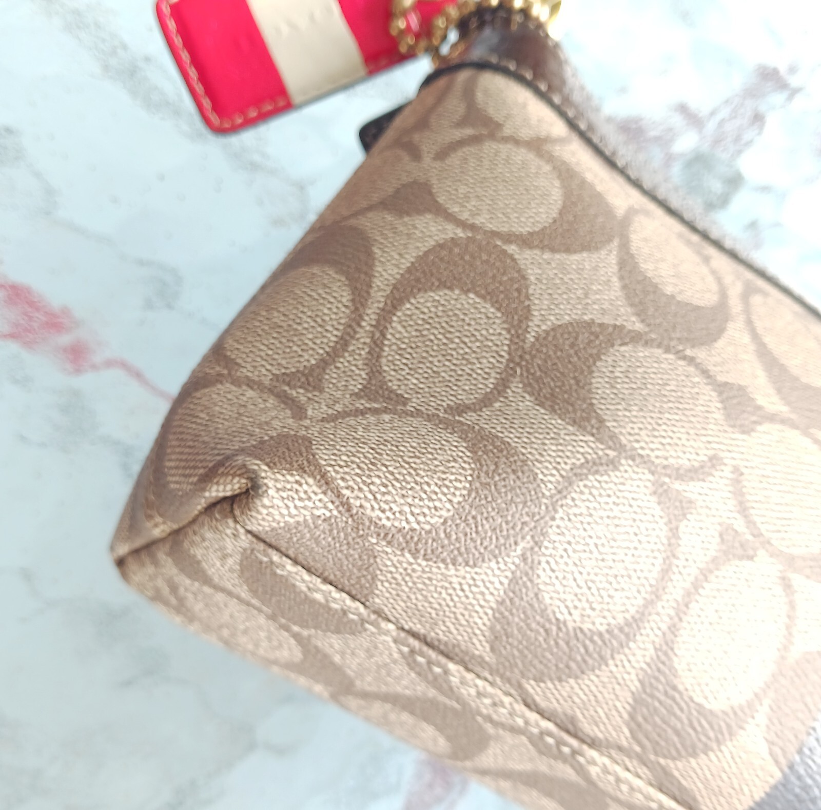 Coach 11562 Signature C Beige Coated Canvas & Patent LeatherBaguetteShoulder Bag