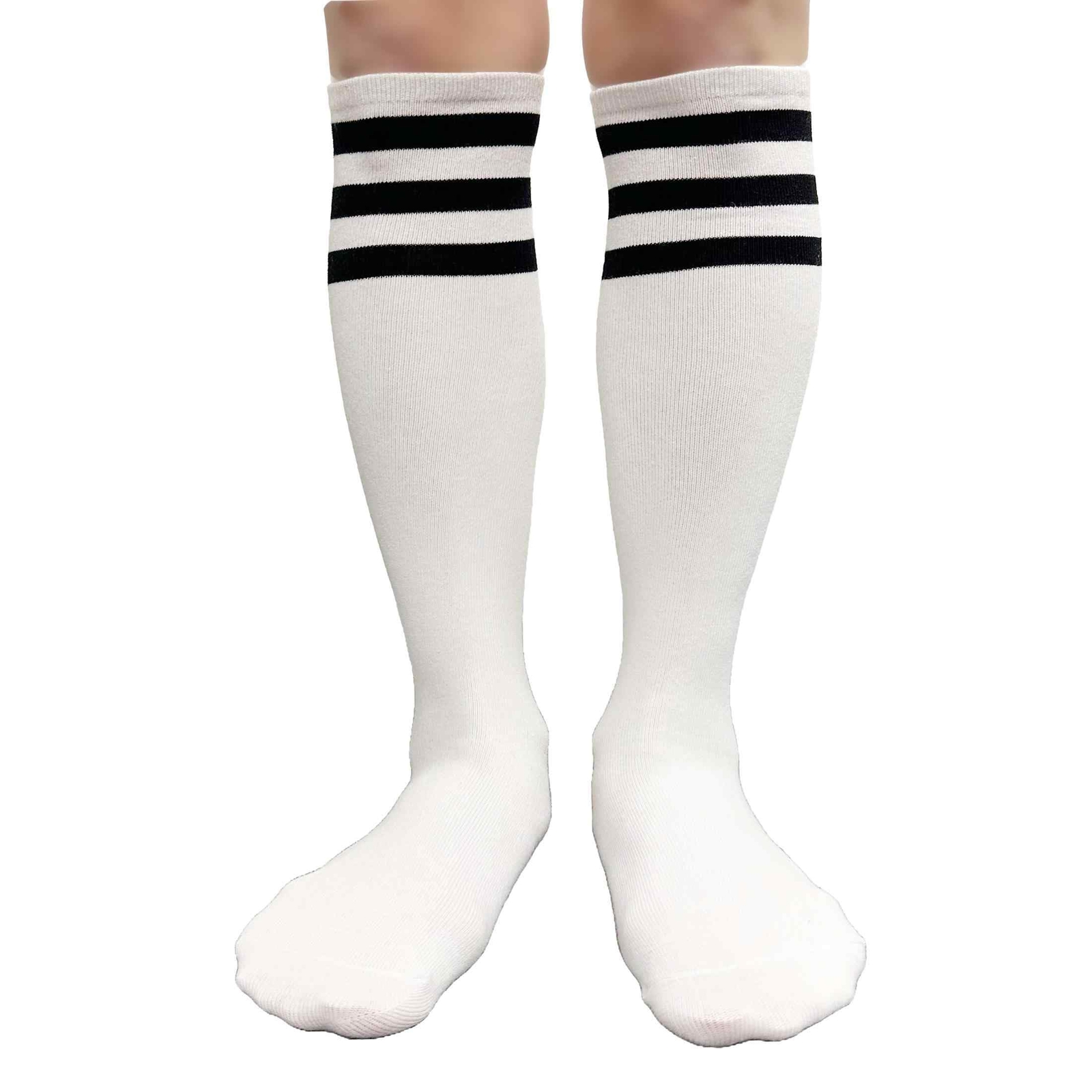 Couver White Striped Knee High Fashion Tube Cotton Socks, One Size, 1 Pair
