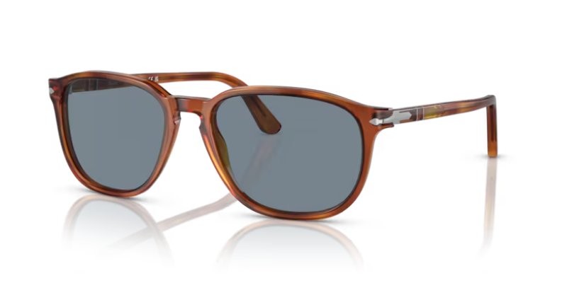 Persol Men’s 0PO3019S 96/56 55 Square Sunglasses,Light Havana Frame/Blue Lenses