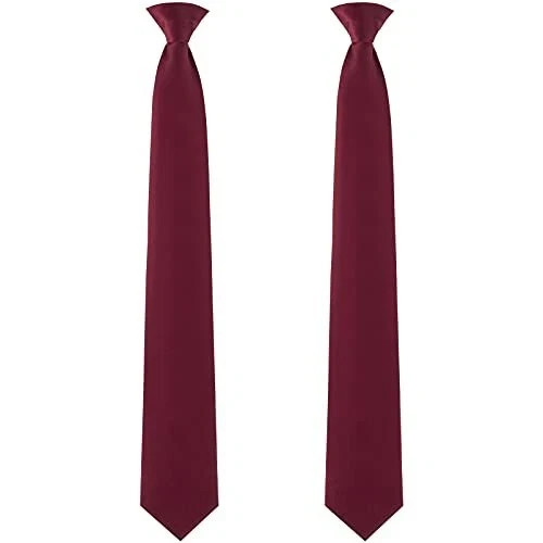 2 Pieces Men’s Clip on Ties 20 Inches Solid Color Clip on Ties Pre Burgundy