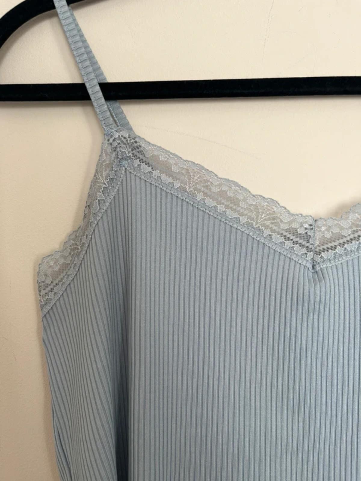 Primark Blue Lace Trim Ribbed Cami Top – Size M, UK 12/14