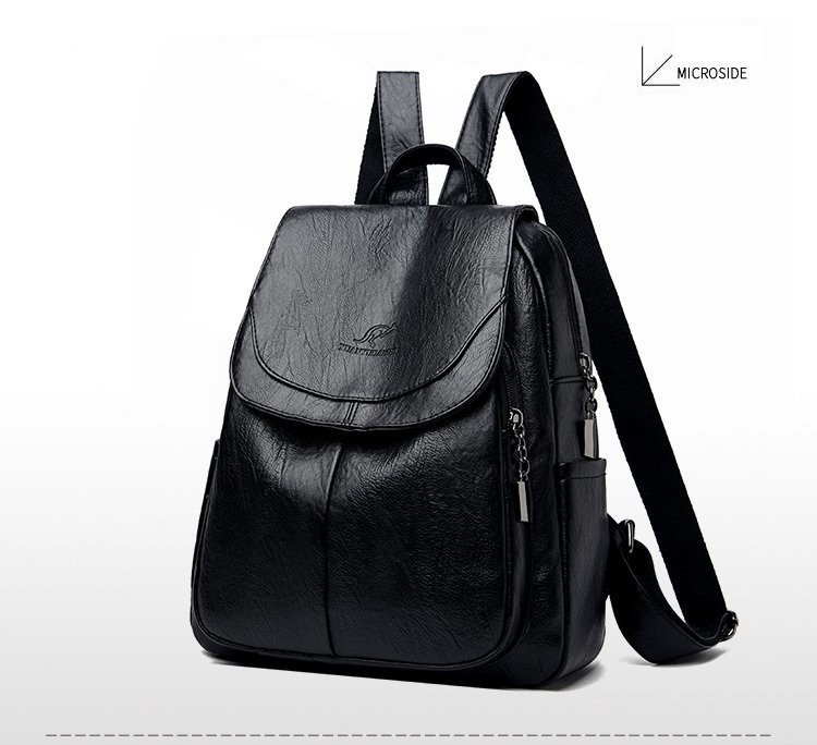 Black Luxury Women Genuine Leather Backpack Fashion Designer Female Soft Cow