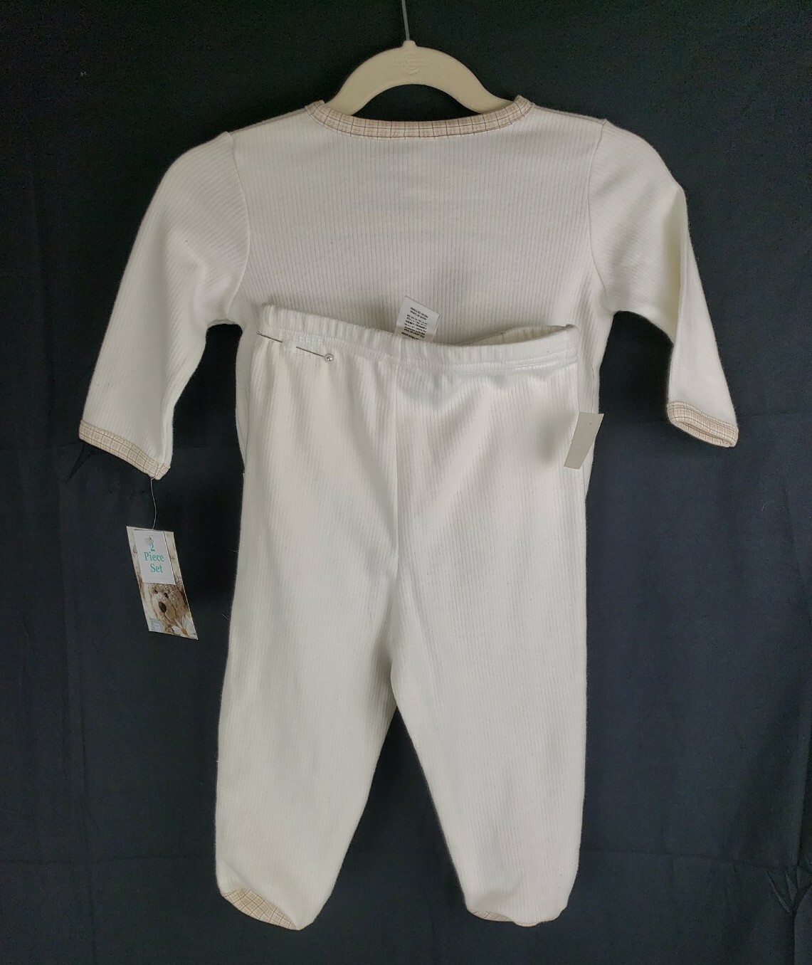 Little Me Baby Bear Patchwork Outfit 6 Mos Set Embroidered Footed 2 Piece Ivory