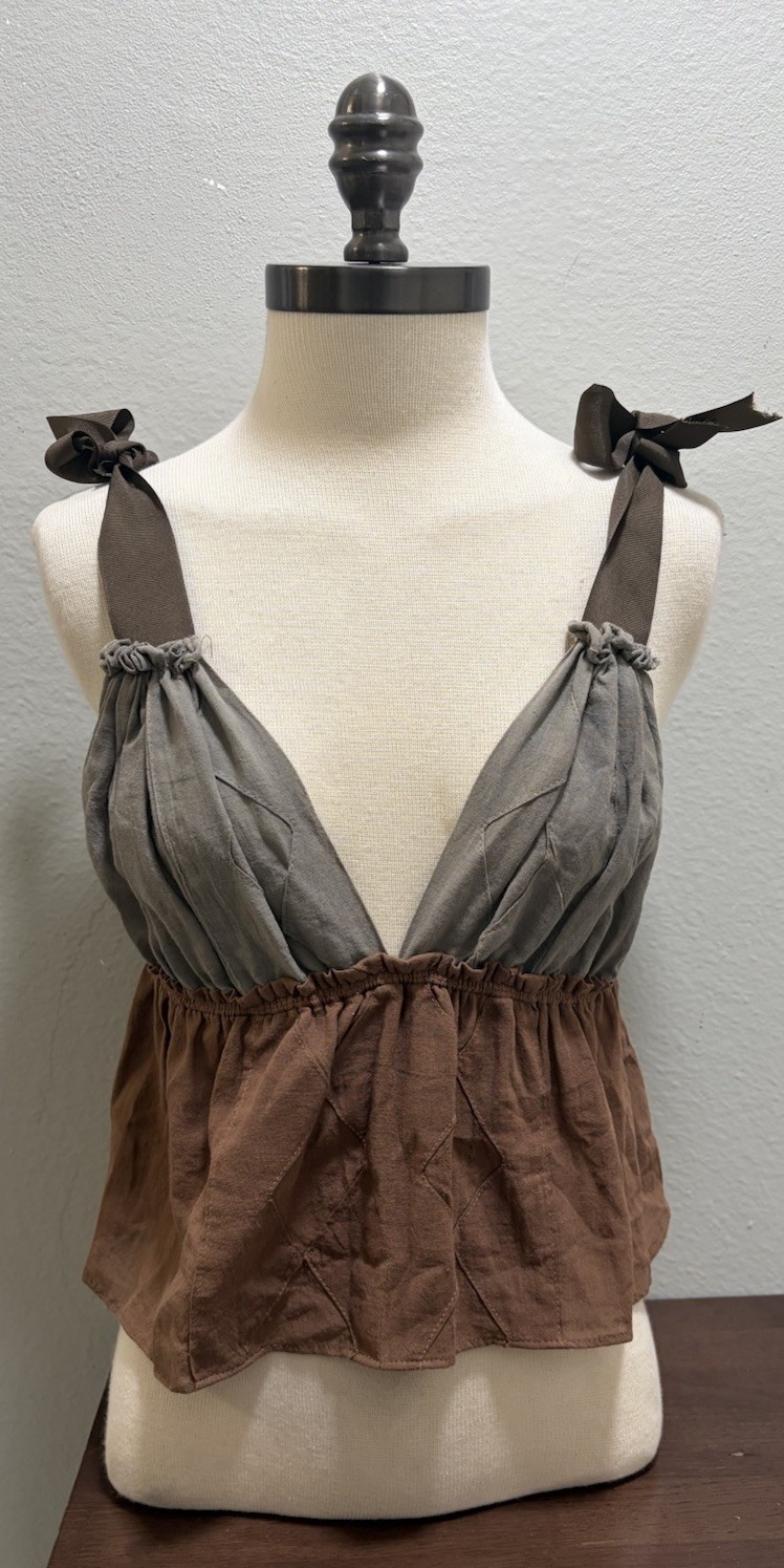 Boho Plunge V-Neck Brown and Olive Green Cami Top Sz M Y2K