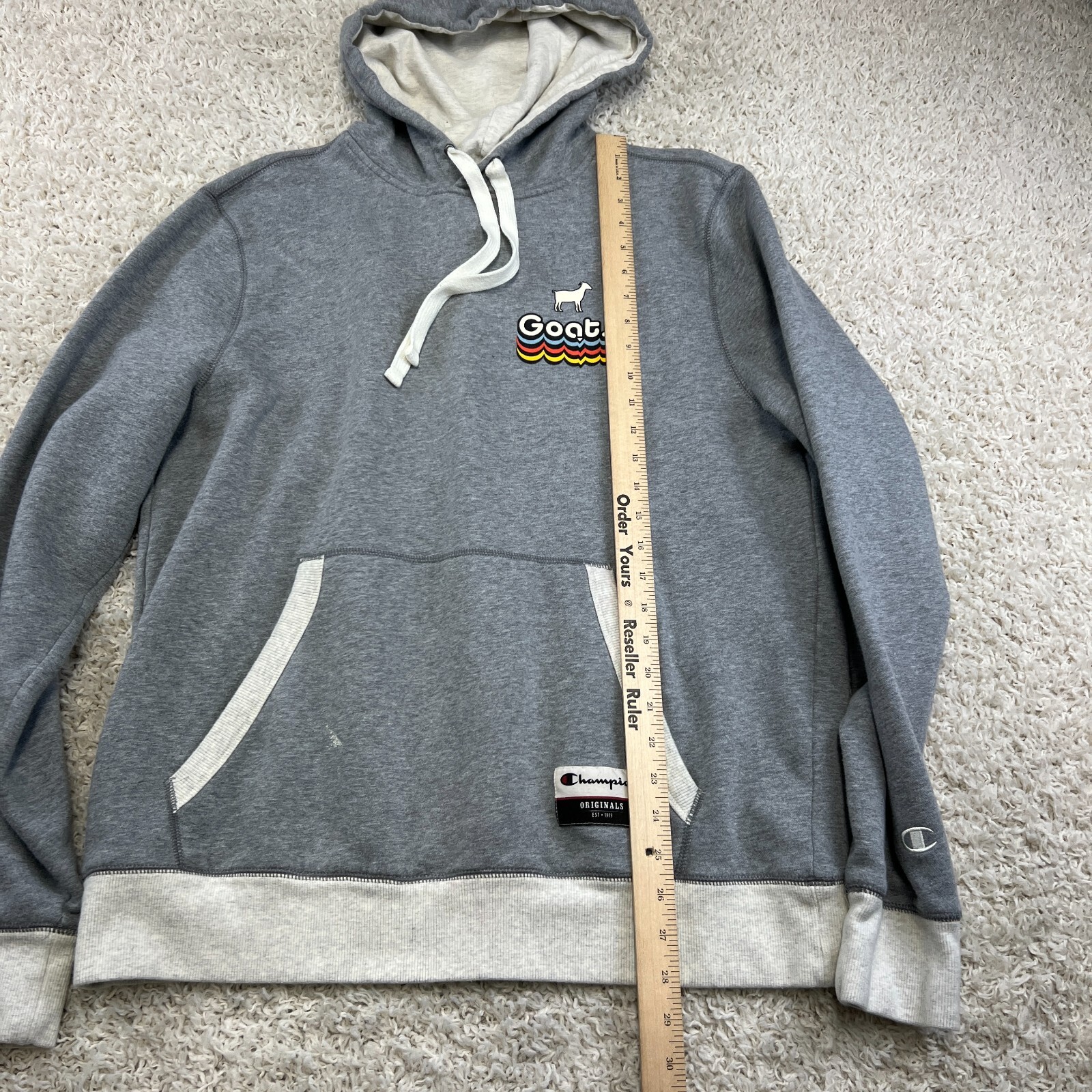Champion Hoodie Sweatshirt Mens Large Gray GOATS Graphic Pocket Casual Leisure