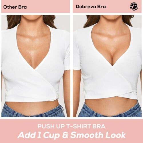 DOBREVA Women’s Push Up Wireless Bra Padded T Shirt Bras No Underwire Plunge/ 8