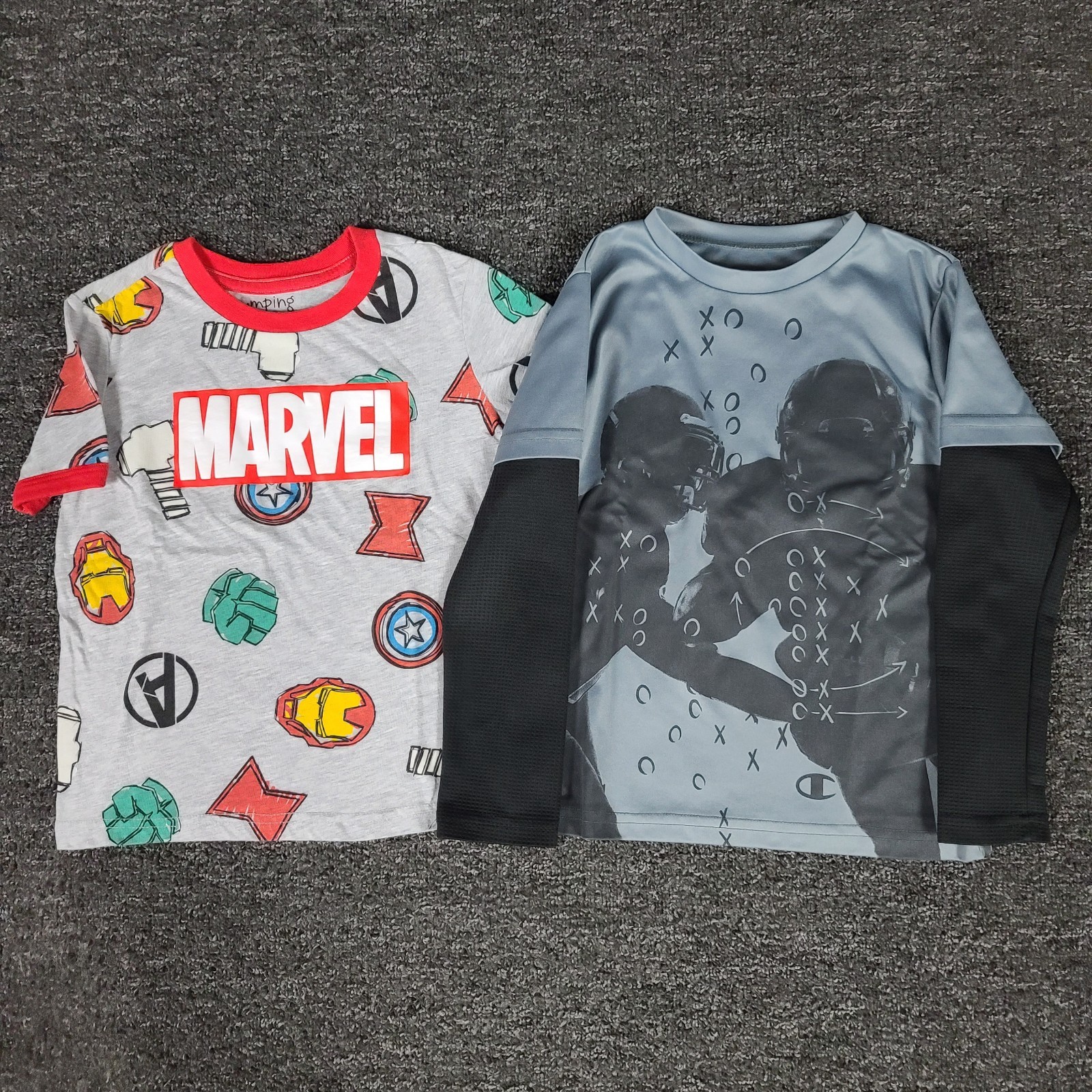 Boys Shirt Lot 5 Marvel & Champion Football Two Piece School Casual Play Set