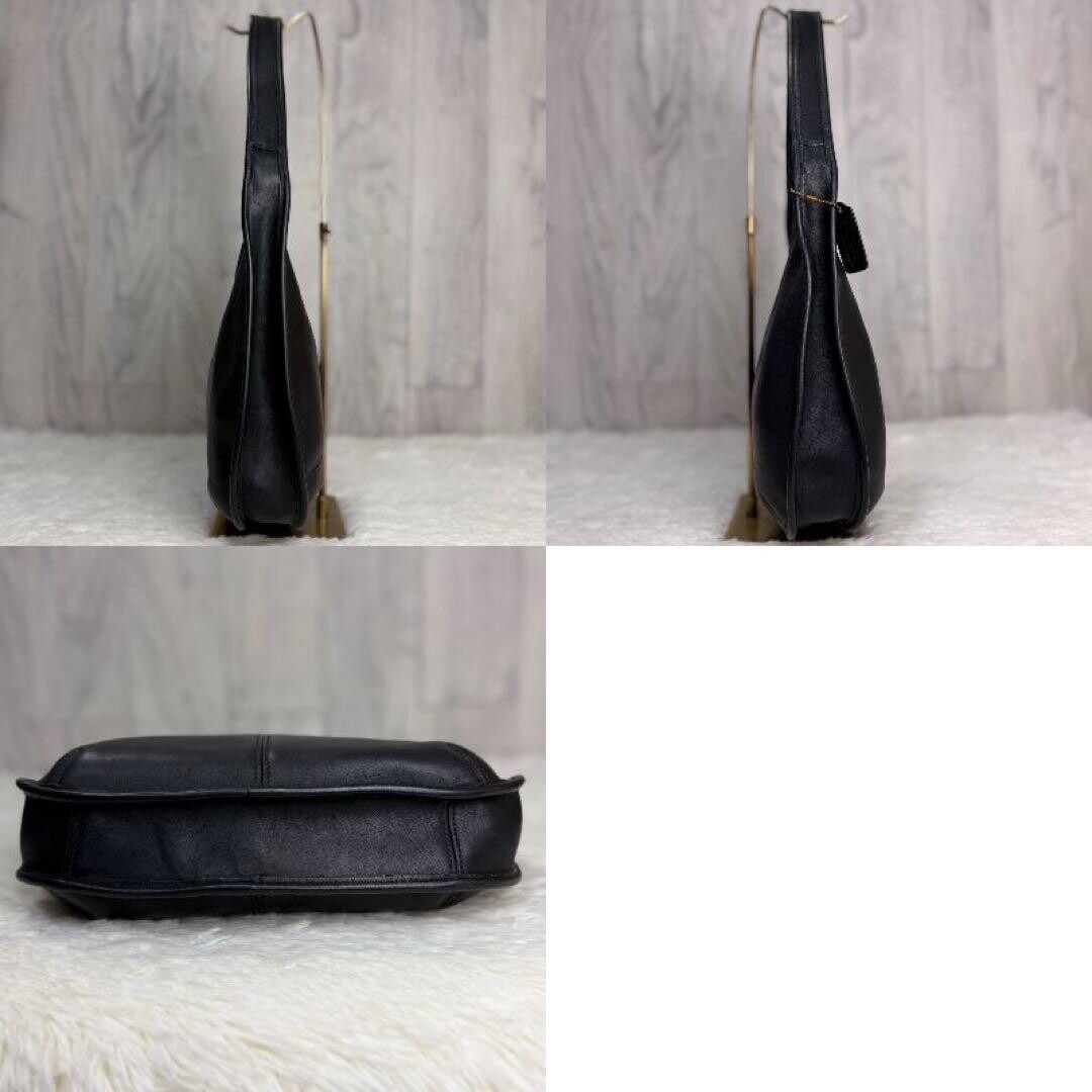 Vintage COACH Black Leather Shoulder Bag USA Made Logo Charm 12.6in