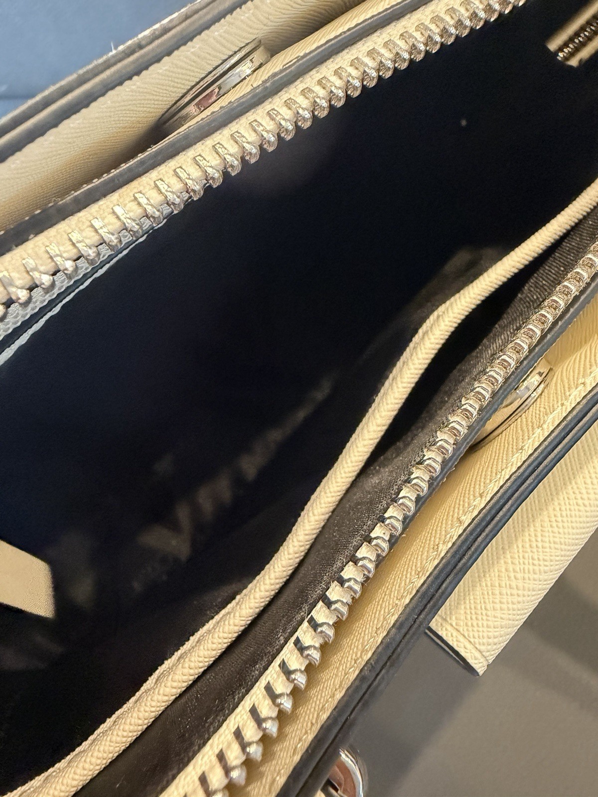 Calvin Klein Beige Satchel Top Handle Bag Zip Double Handles Detachable Strap