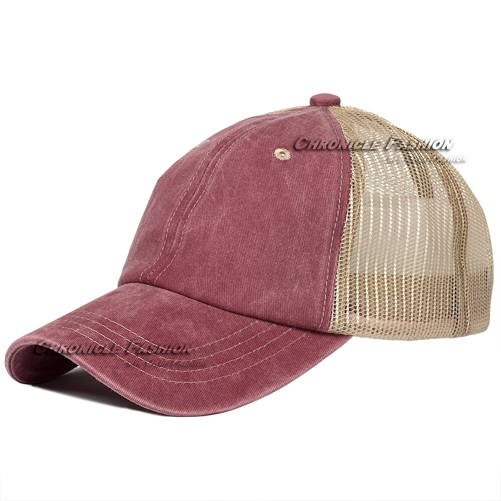 Trucker Hat Washed Cotton Mesh Back Baseball Cap Adjustable Solid Men Dad Hats