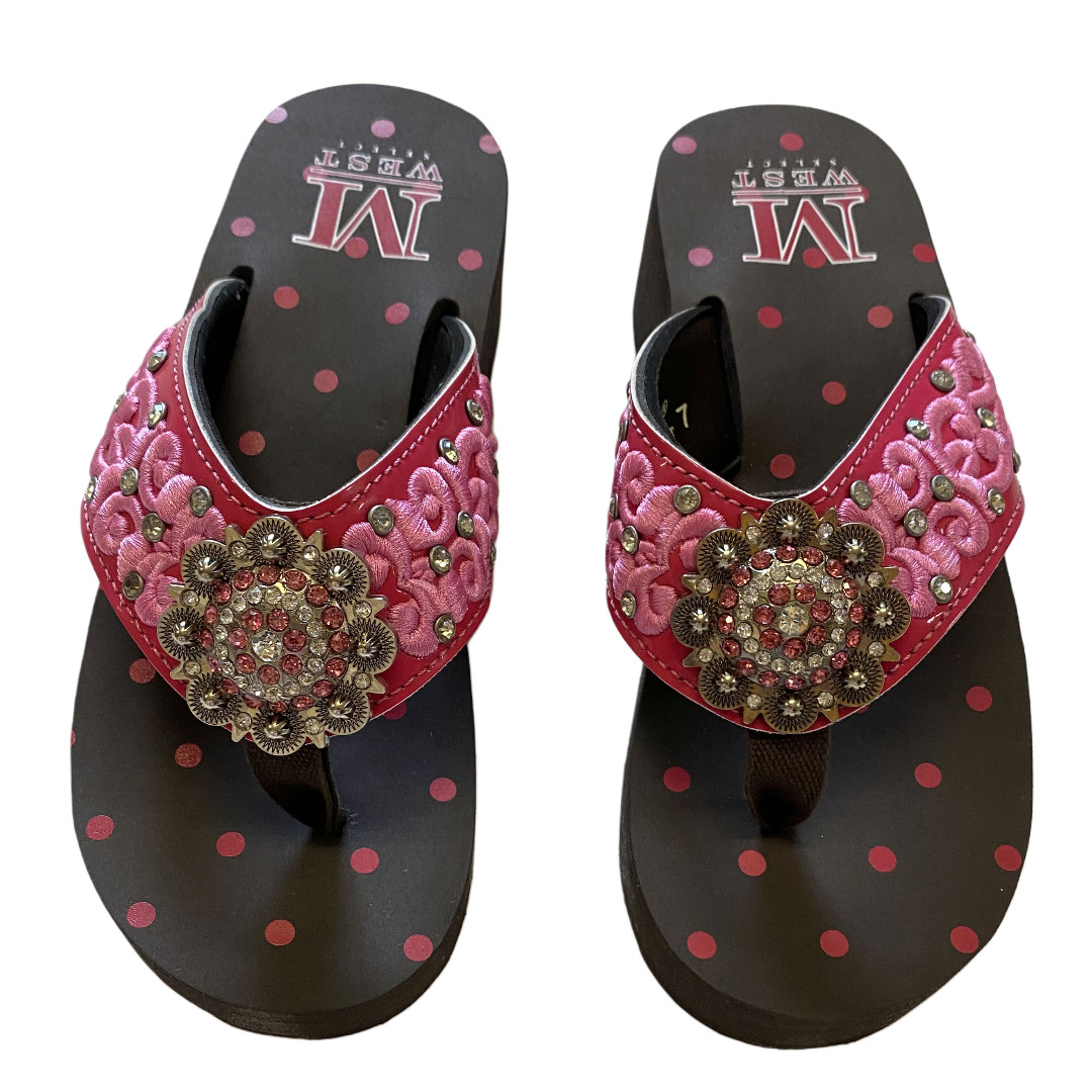 Montana West Women’s Brown Platform Pink Embroidered with Rhinestone Concho NIB