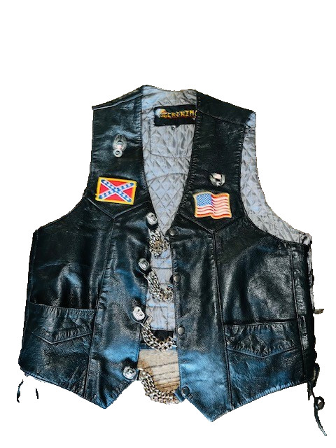 Geronimo Mens Black Leather Vest Side Lace Up Snap Front Quilted Liner Size 46