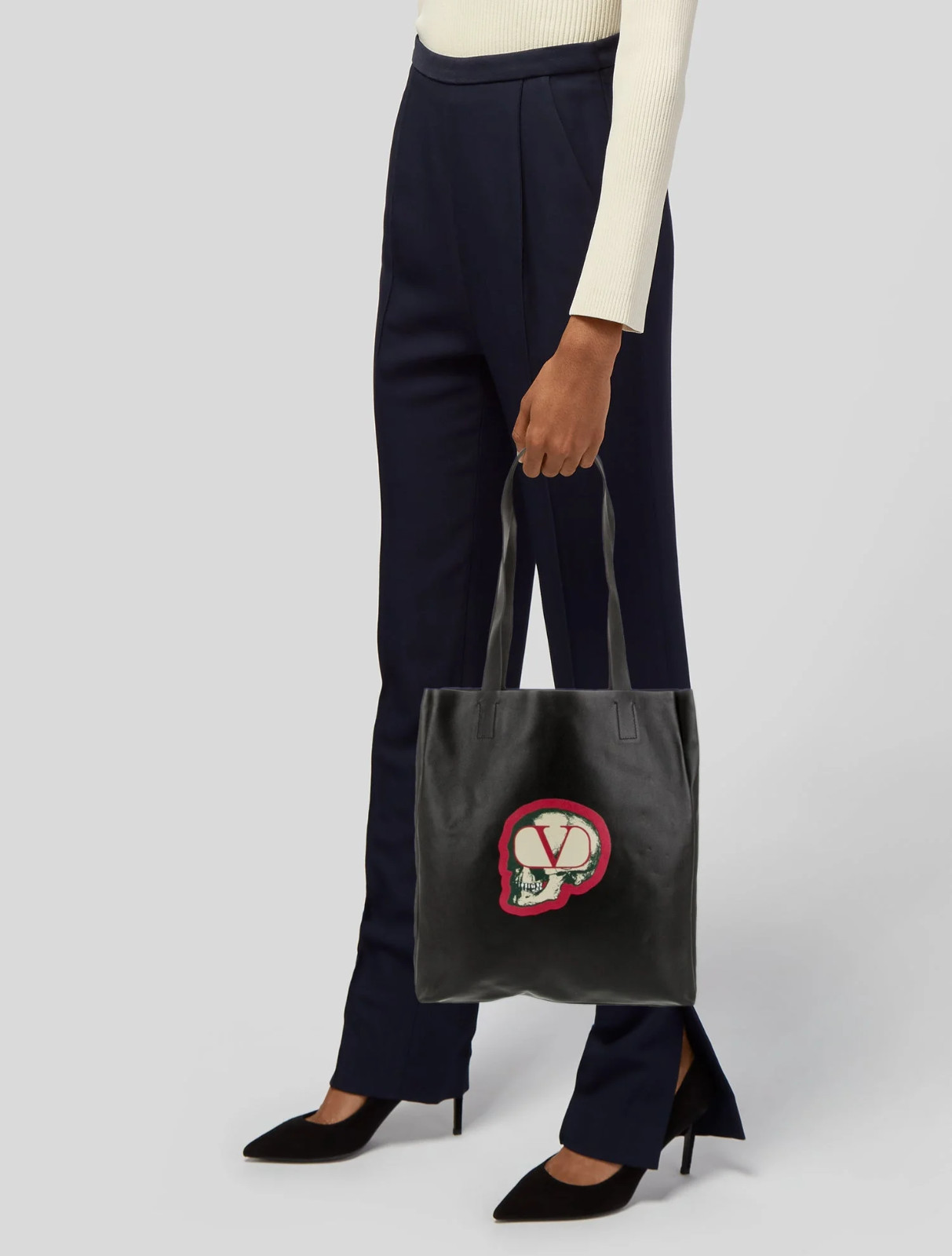 Valentino x Undercover Leather Tote VALENTINO GARAVANI V Logo Large Handbag RARE