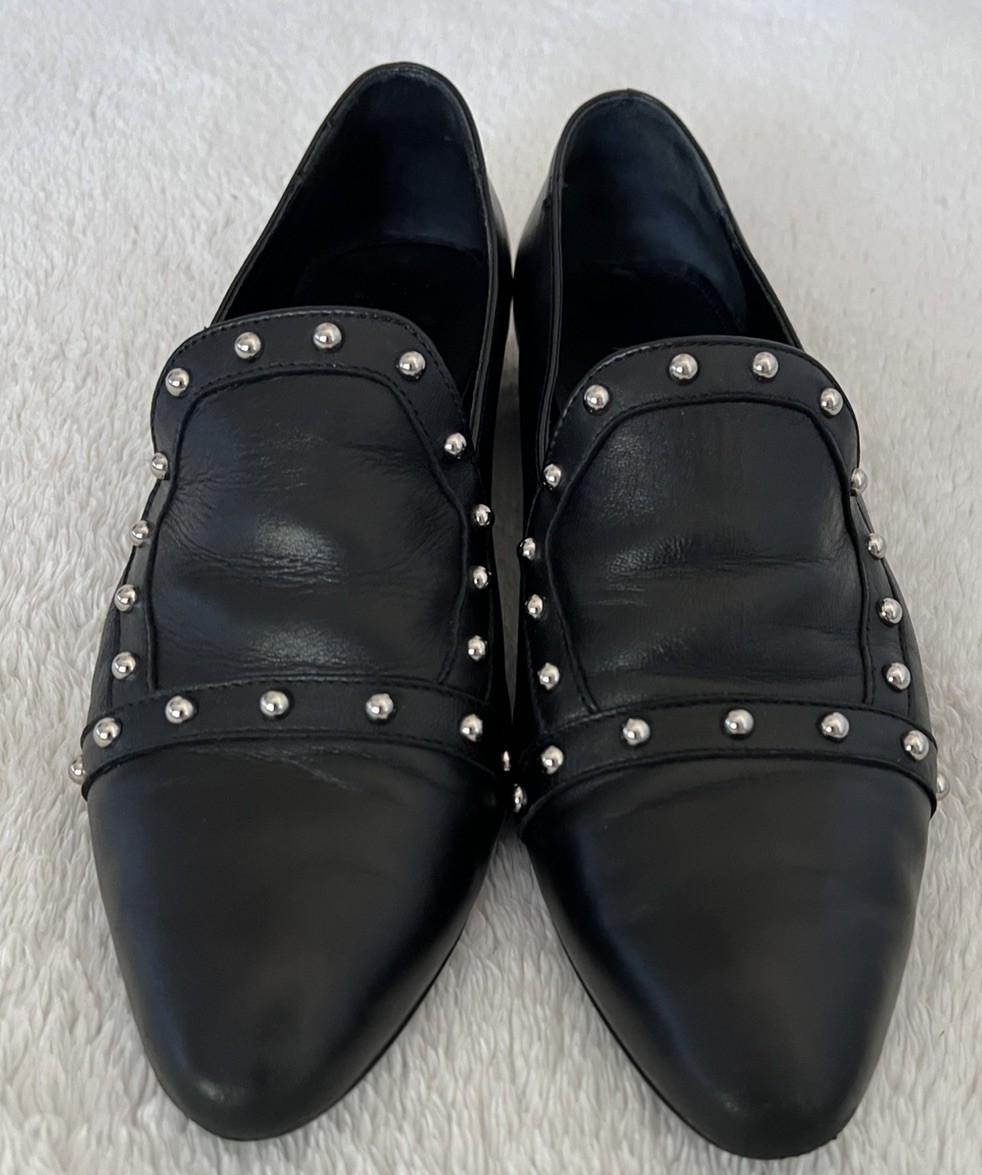AGL Shoes Womens Black Leather Loafers Pointed Toe Slip On Casual Italy US 8