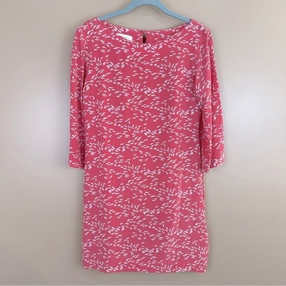 Britt Ryan Pink Silk 3/4 Sleeve Fish Print Dress 6 Resort Preppy Novelty Coastal