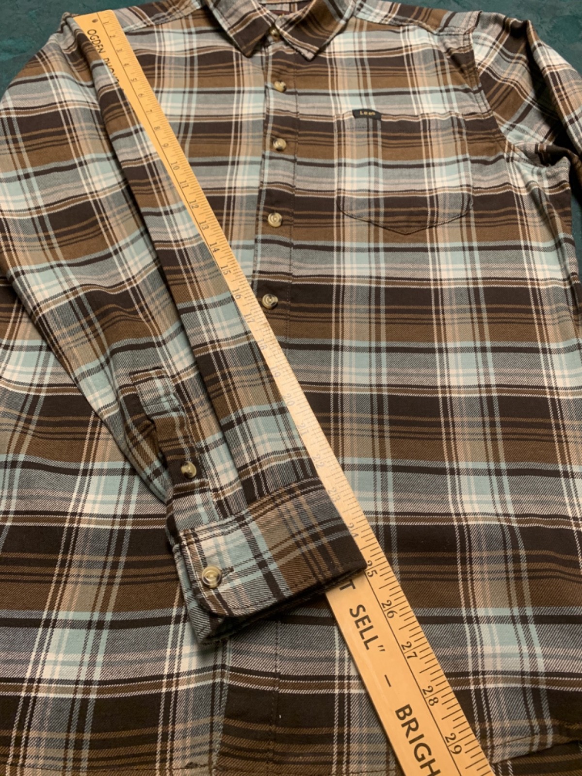 Lee 98% Cotton/2% Elastane Brown/Blue Plaid Flannel Shirt Size M