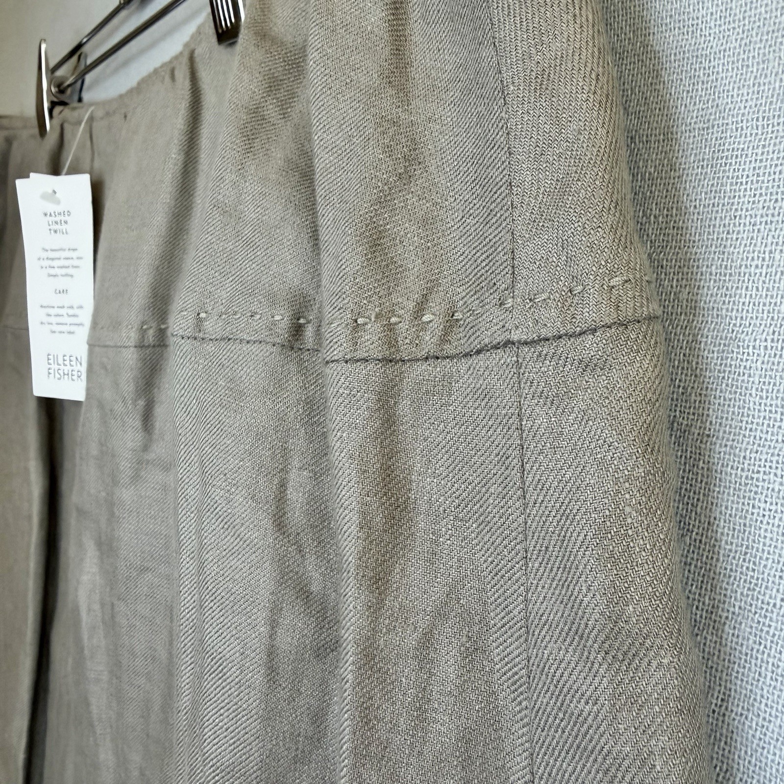 Eileen Fisher Skirt 2X Brown Washed Linen Twill NWT Midi Angled Yoke Zip A Line