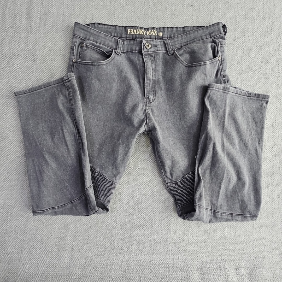 Franky Max Jeans Men’s W36 L30 Tapered Gray Wash Moto Biker Reinforcement Denim