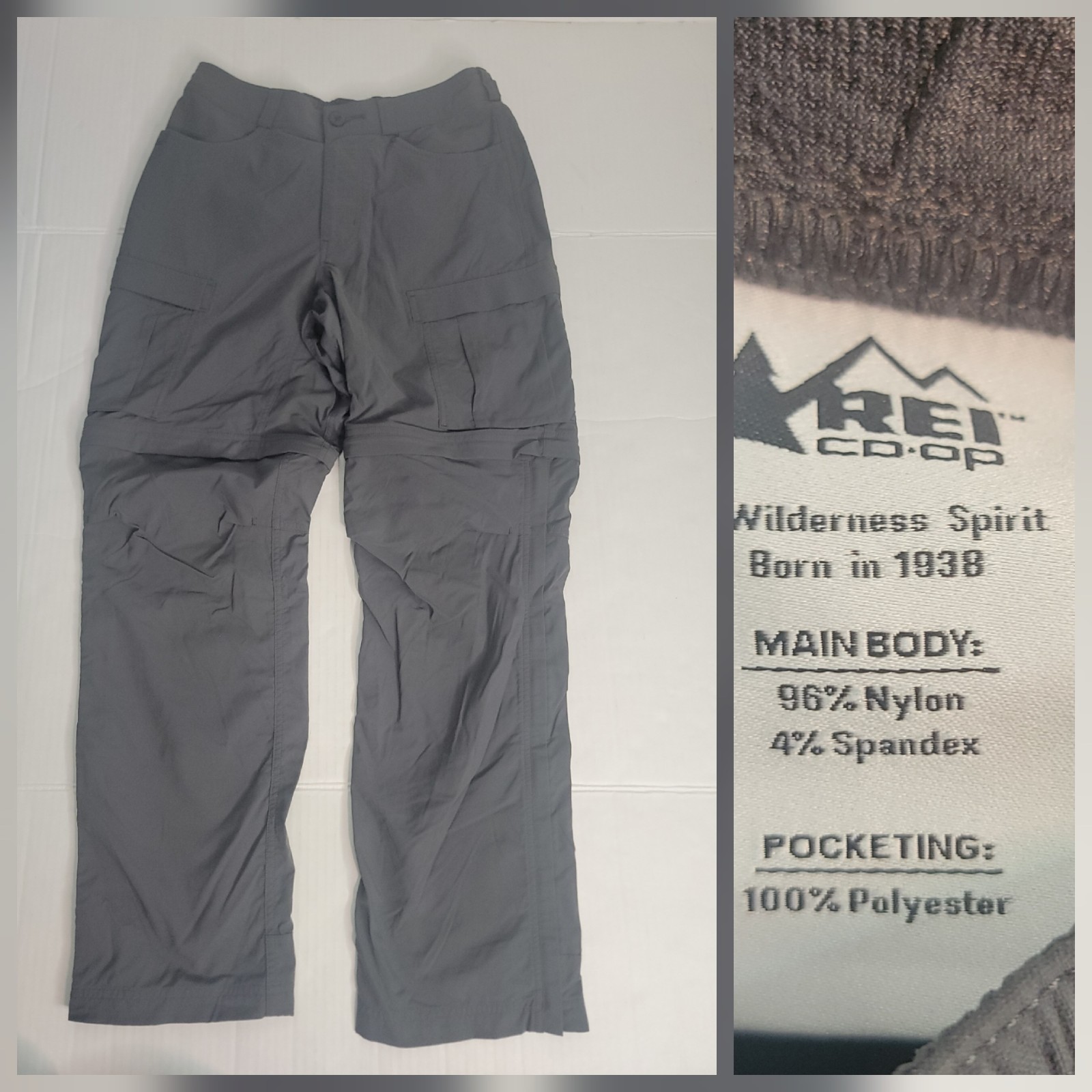 REI Co-Op Pants Mens SZ 30 X 32 Adjustable Length Cargo Gray Outdoor Hiking