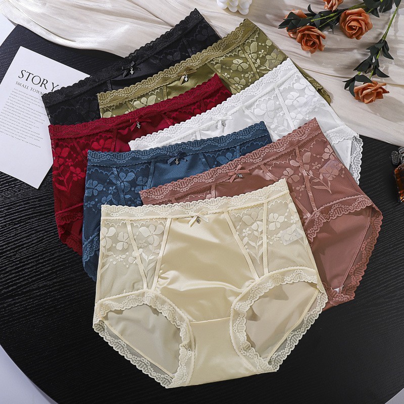 3 Pack Lace Panties Mid Waist Seamless Breathable Bikini Cotton Crotch S-XL