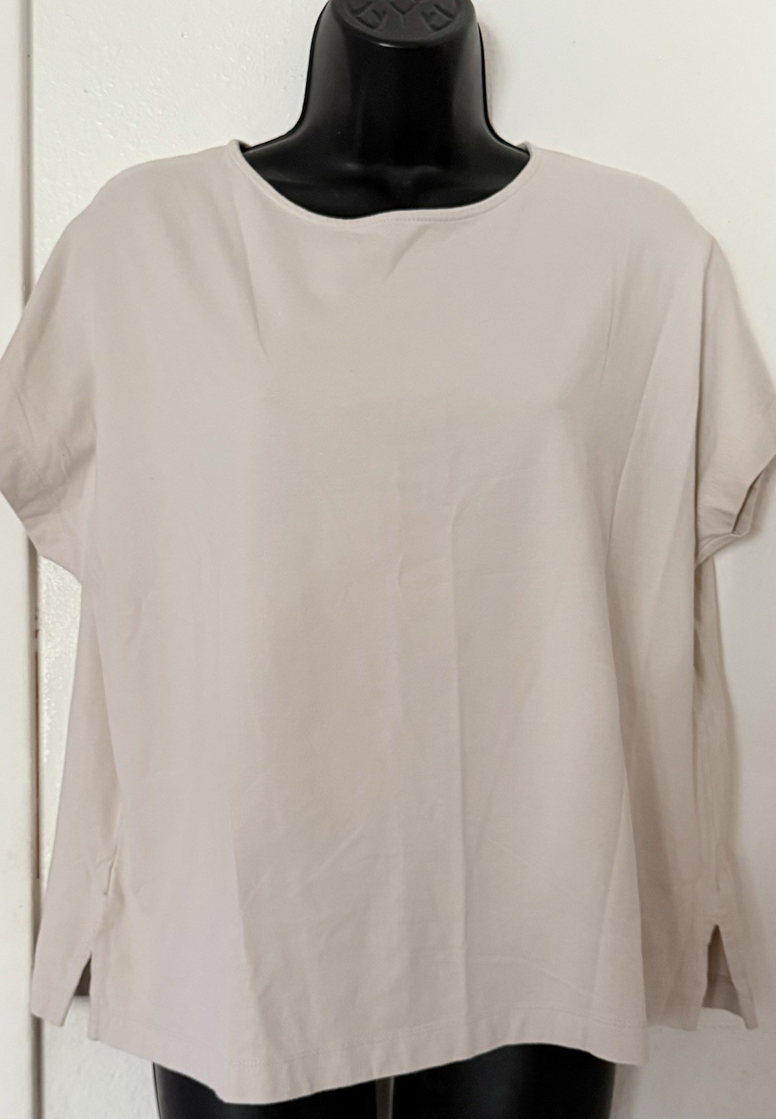 J.Jill Beige Supima Cotton Knit Crew Neck Short Sleeve Relaxed T-Shirt L Women
