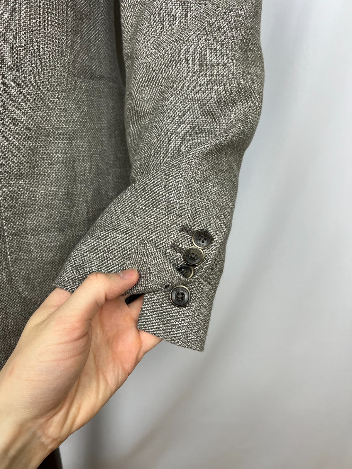 HACKETT Mayfair Solid Gray-Beige Double-Breasted LinenWool Sport Coat 38US48IT