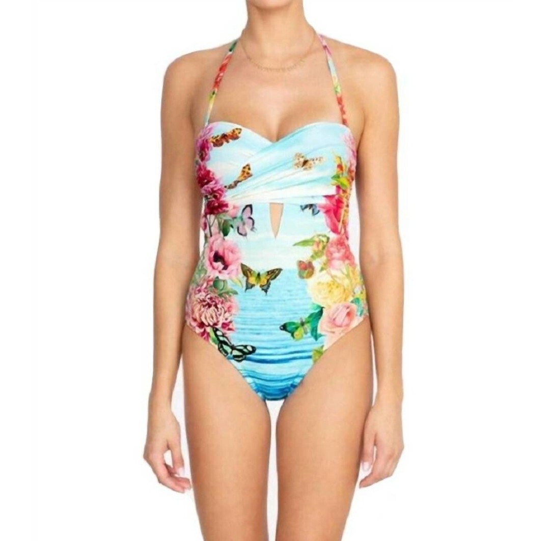 Johnny Was NWT Costa Azul Cut Out One Piece Swimsuit Blue Multi- CSW9221-XL