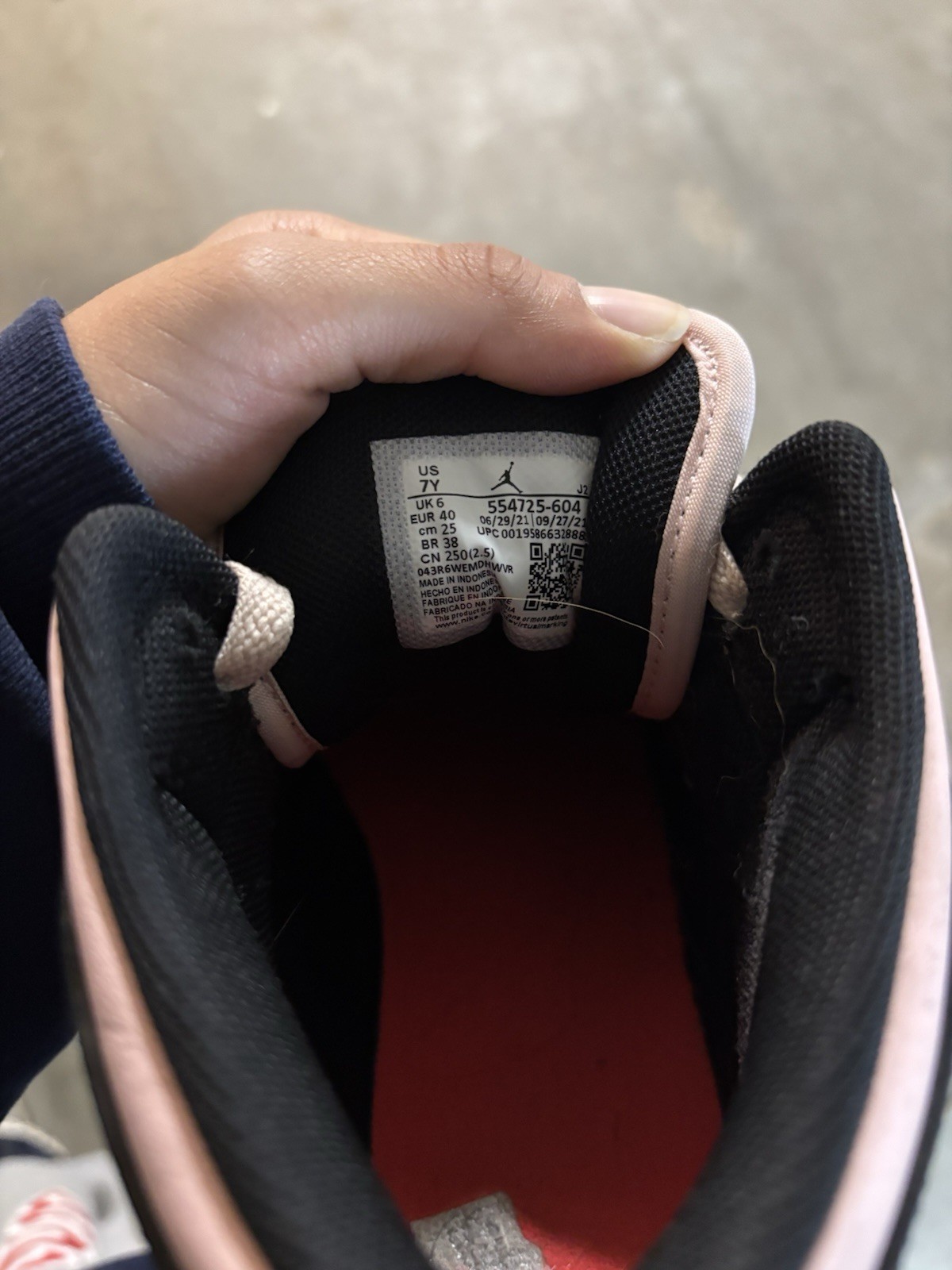 Nike Air Jordan 1 Low GS Pink Black Red White Leather Low Top Sneaker 7Y