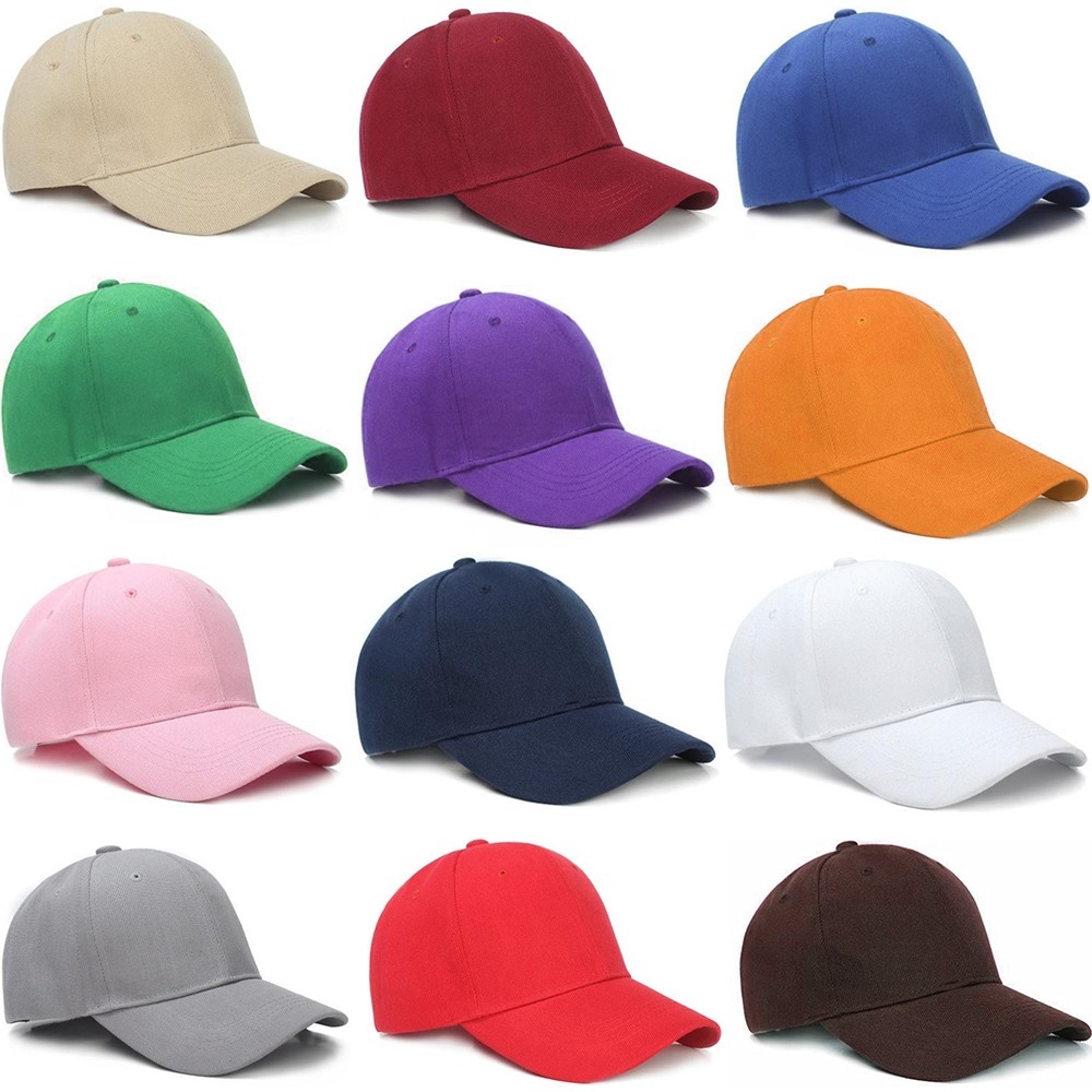 12 Pieces Unisex Plain Baseball Cap Solid Color Hat Adjustable Wool Hook & Loop