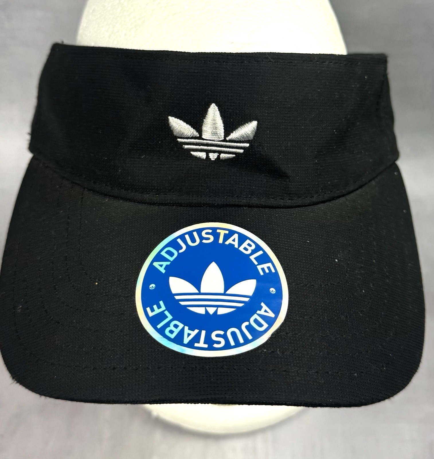 Adidas 3 Stripes Logo Adjustable Black Visor Tennis Golf Hat EUC 0005