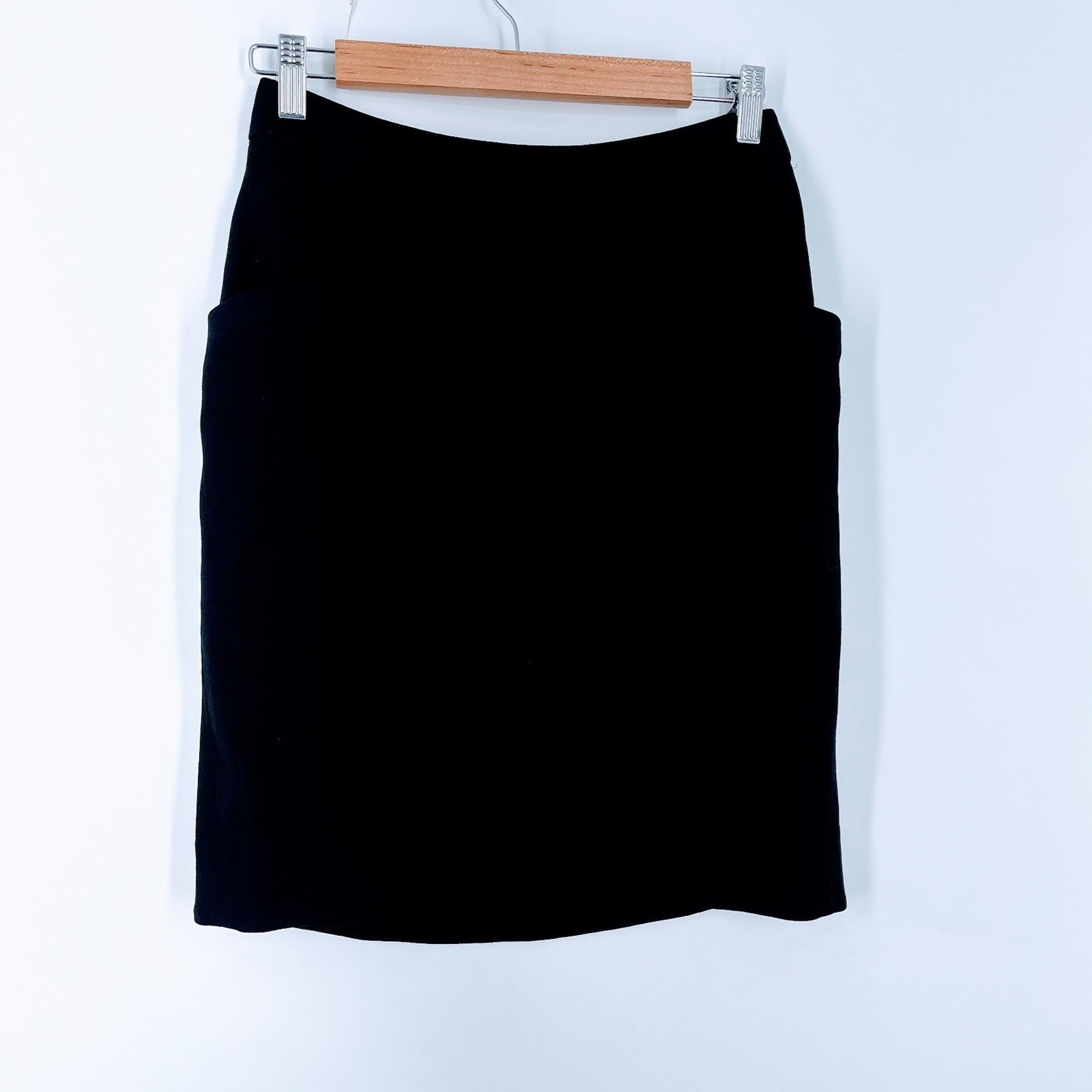 Hobbs London Black Faux Wrap Front Pencil Skirt with Side Pockets Size 10