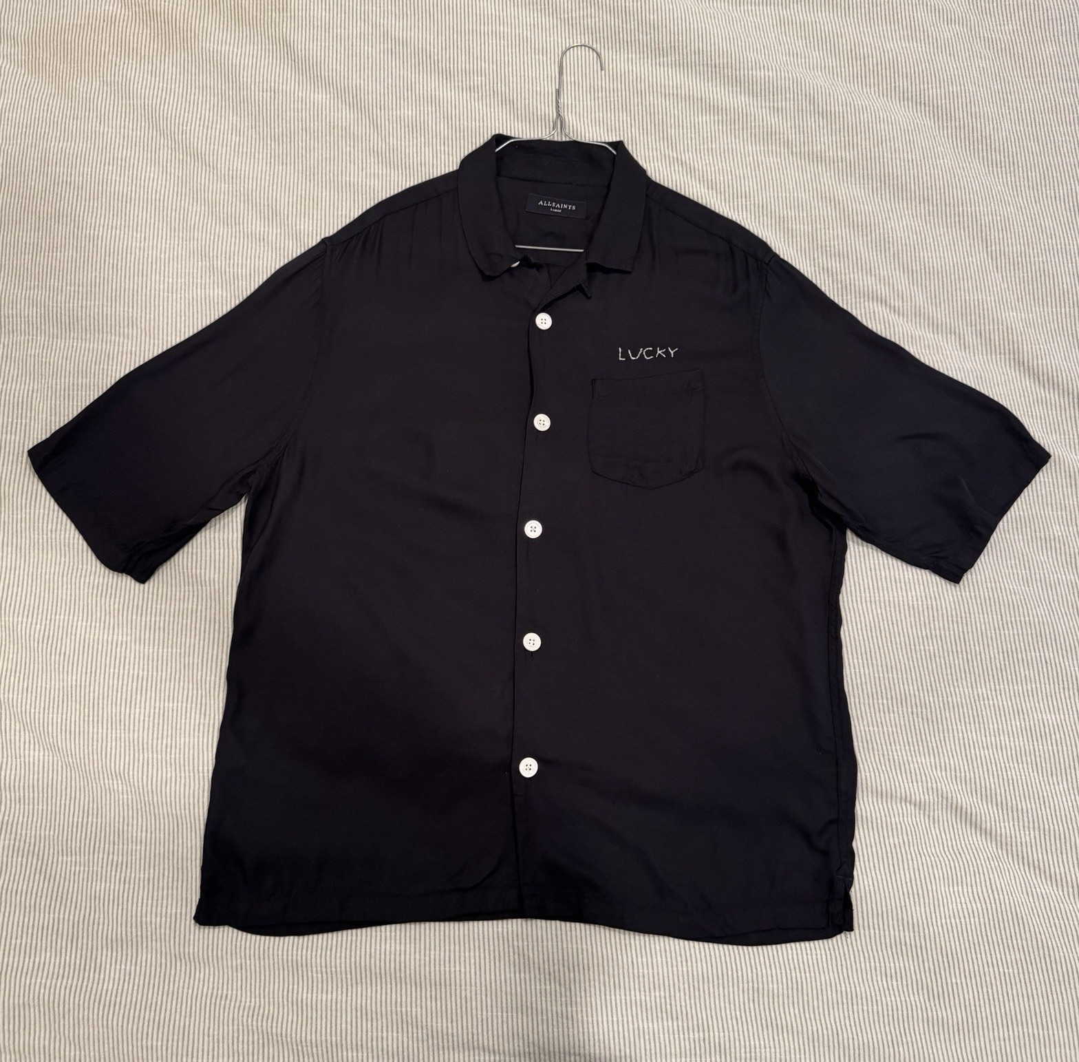 ALLSAINTS “Lucky” Men’s Black Short Sleeve Button-Up Shirt SZ LARGE