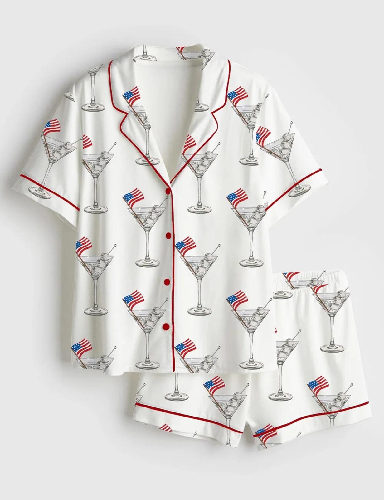 Women’s Patriotic Martini Satin Pajama Set 4th of July Silky Sleepwear