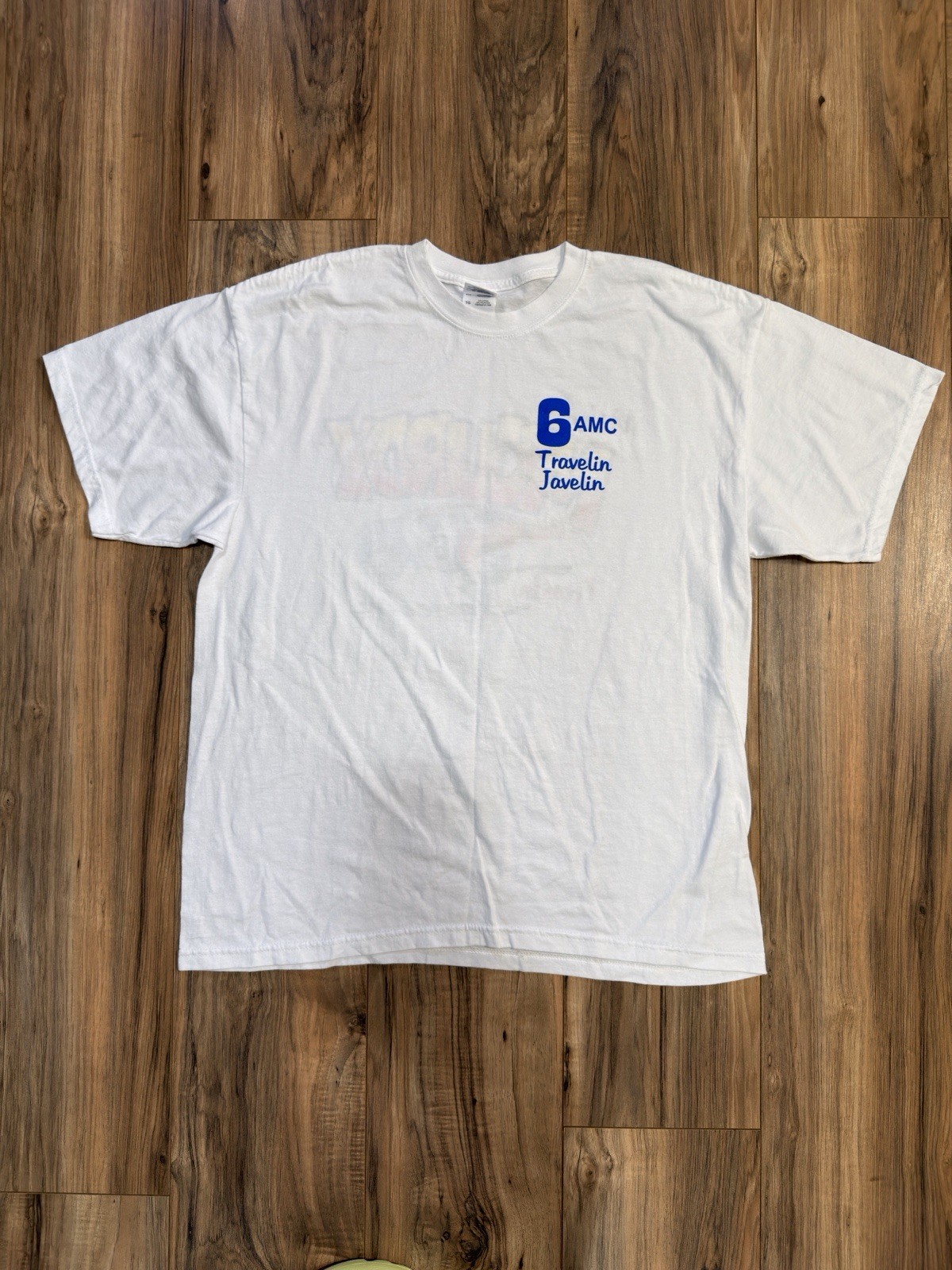 Mike McCurdy Travlin Javelin Stock Car Racing Driving 6 AMC White Tee Shirt XL