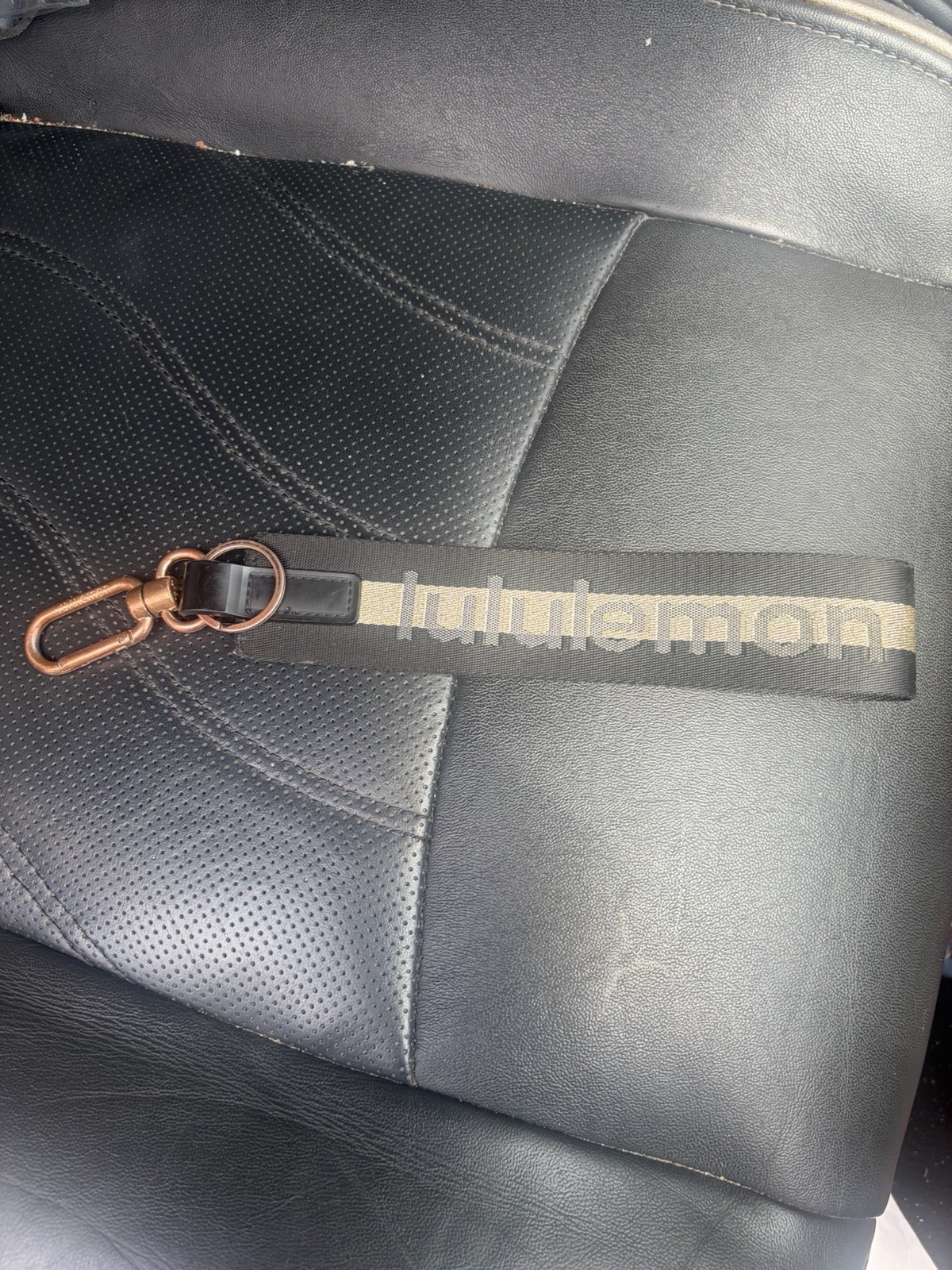 Lululemon Black Key Chain Key Fob Strap w/ Rose Gold Clip & Logo Accent