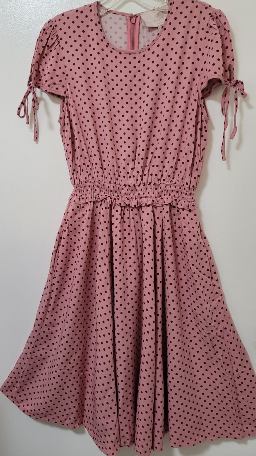 Gal Meets Glam Collection Dress Womens Sz 6 Pink Dot Corinne A-line Casual Midi