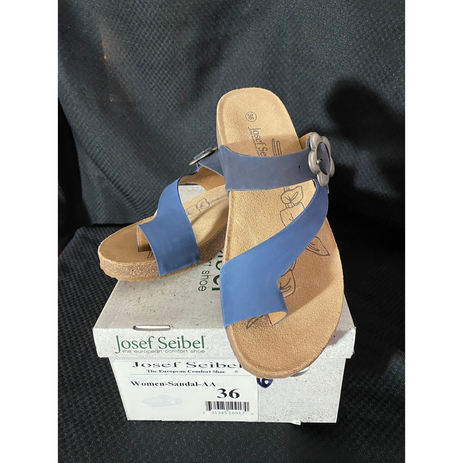 Josef Seibel Tonga 23 Blue Leather Comfort Sandals Womens 36 New In Box